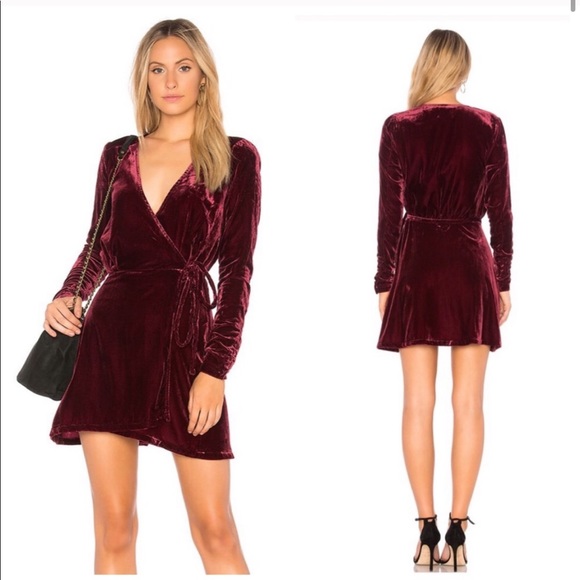 red velvet wrap dress